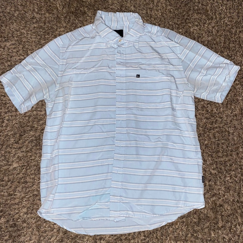 Quiksilver Blue and White Casual Button Down Shirt